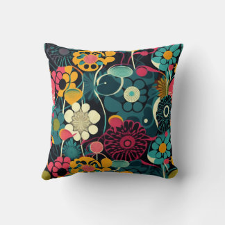 Vibrant Multicolored Flowers Throw Pillow