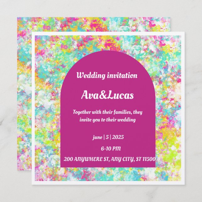 Vibrant Multicolored Wedding Invitation with Bold  (Front/Back)
