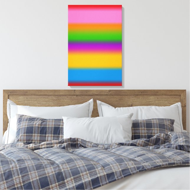 Vibrant Multicolour Rainbow Gradient Stripes  Canvas Print (Insitu(Bedroom))