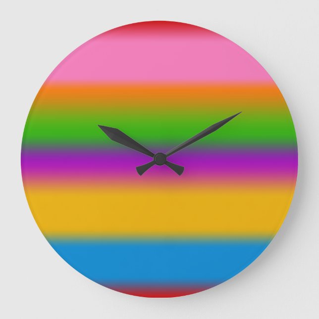Vibrant Multicolour Rainbow Gradient Stripes  Large Clock (Front)