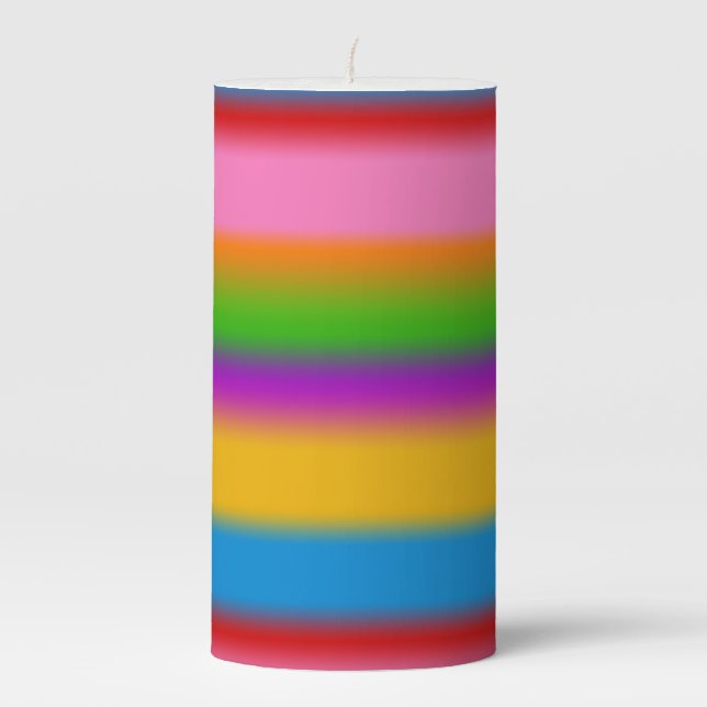 Vibrant Multicolour Rainbow Gradient Stripes  Pillar Candle (Front)