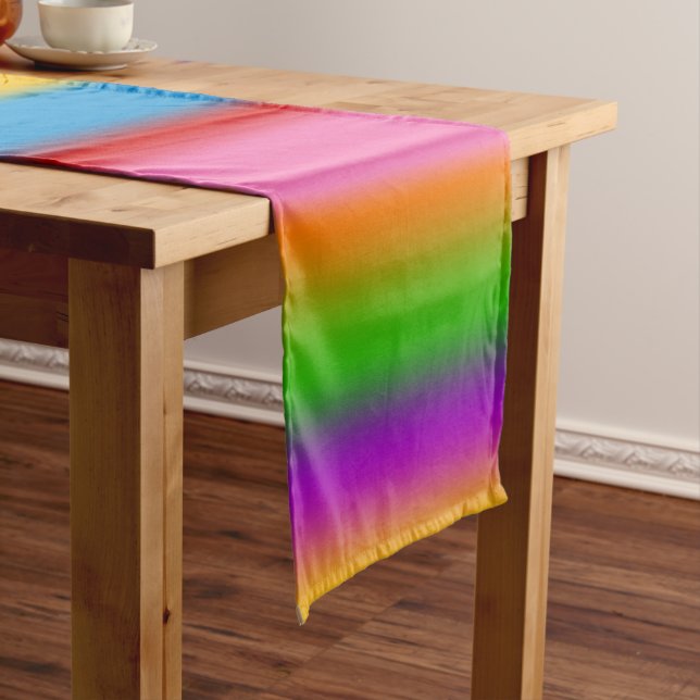 Vibrant Multicolour Rainbow Gradient Stripes  Short Table Runner (In Situ)
