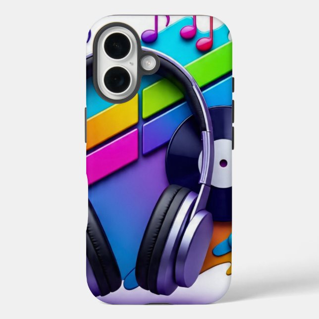 Vibrant Music Vibes Phone Case - Headphones & Viny (Back)