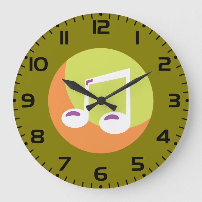 Vibrant Musical Note Double Eighth Large Clock (Front)