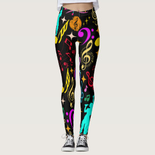 Vibrant musical notes patterns leggings