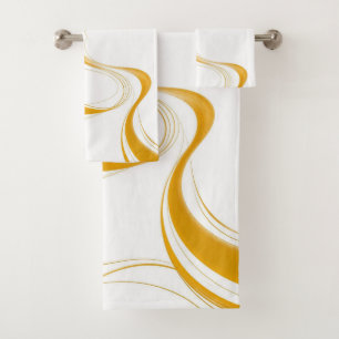 Vibrant Mustard Yellow Abstract Wave Summer Bath Towel Set