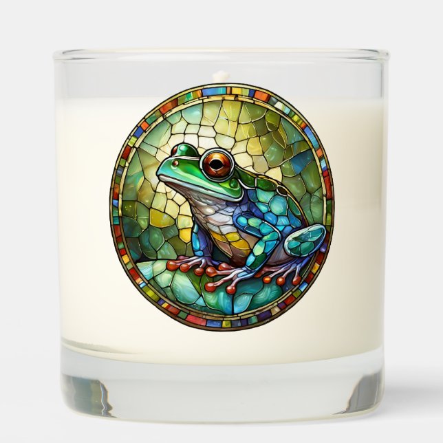 Vibrant Nature-Inspired Stained Glass Frog Decor Scented Candle (Front)