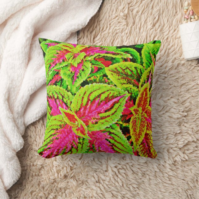 Vibrant Nature Leaves Pattern Throw Pillow (Blanket)