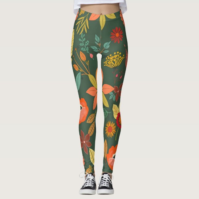 Vibrant Nature Leggings - Artistic Digital Print (Front)
