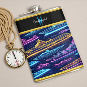 Vibrant Naval Fleet Illuminated by Neon Colors Flask