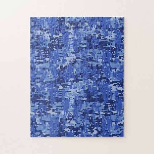 Vibrant Navy Blue Digital Camo Camouflage Texture Jigsaw Puzzle