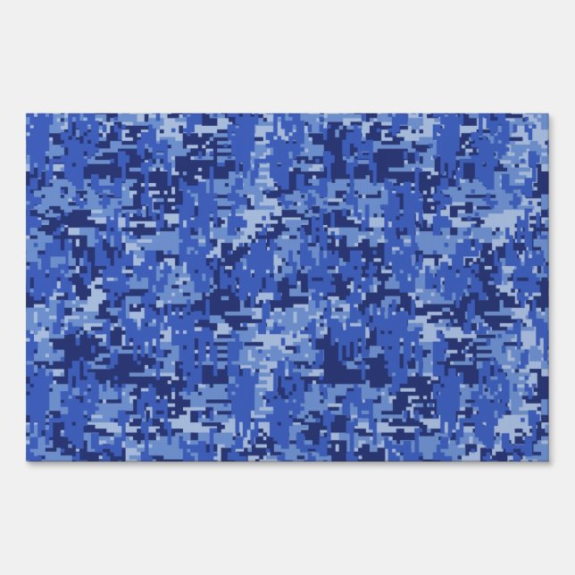 Vibrant Navy Blue Digital Camo Camouflage Texture Yard Sign (Front)