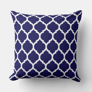Vibrant Navy Blue Moroccan Quatrefoil Pattern Throw Pillow