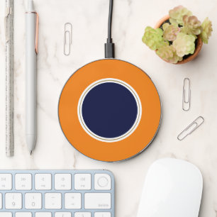Vibrant Navy Blue Orange White Concentric Rings Wireless Charger