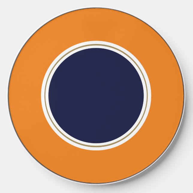Vibrant Navy Blue Orange White Concentric Rings Wireless Charger (Front)