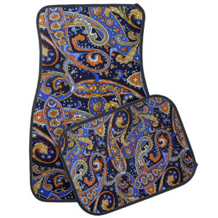 Vibrant Navy & Orange Bohemian Paisley Pattern Car Floor Mat