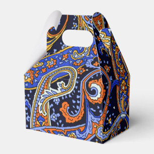 Vibrant Navy & Orange Bohemian Paisley Pattern Favor Boxes