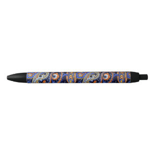 Vibrant Navy & Orange Bohemian Paisley Pattern Pen