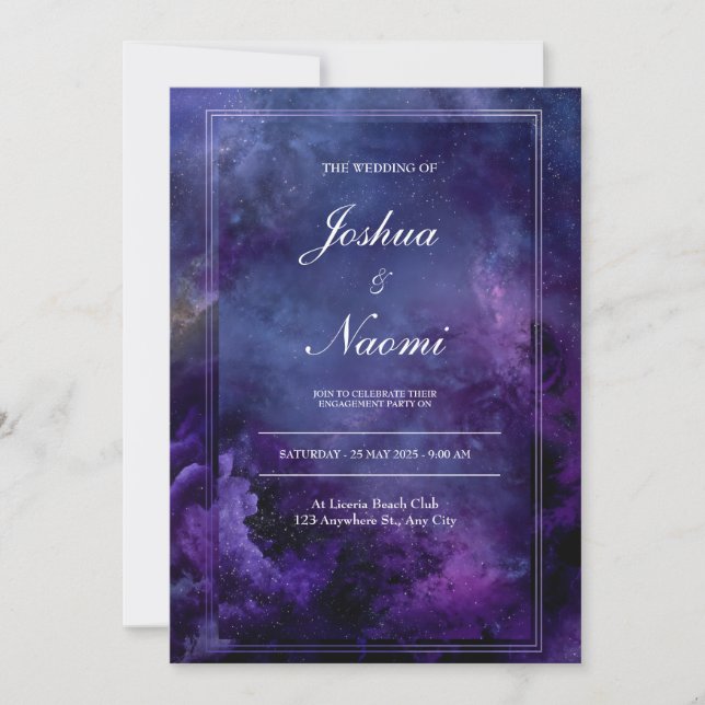 Vibrant Nebula Purple Indigo Modern Frame Wedding Invitation (Front)