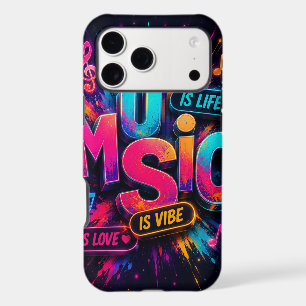 Vibrant Neon 3D Typography Music Is Life Vibe iPhone 17 Pro Max Case