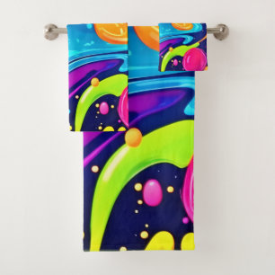 Vibrant Neon Abstract Art Splash Bath Towel Set