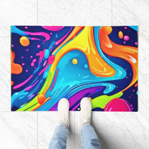 Vibrant Neon Abstract Art Splash Doormat