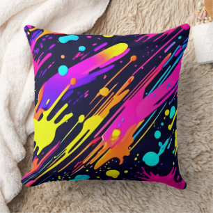 Vibrant Neon Abstract Color Splash Design Throw Pillow