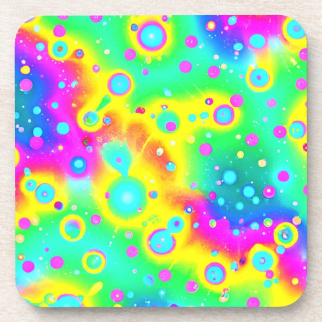 Vibrant Neon Blaze Pattern Beverage Coaster (Front)