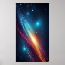 Vibrant Neon Blue Orange Abstract Galaxy Nebula