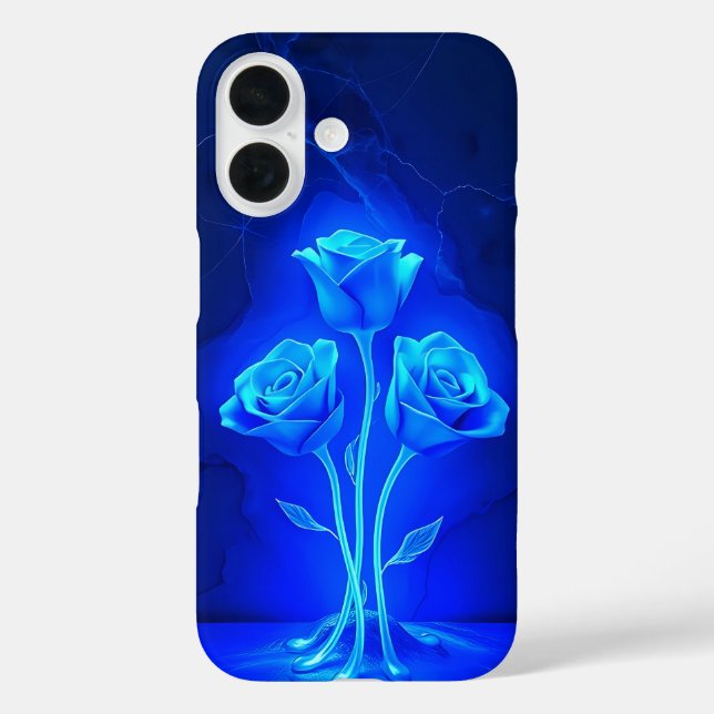 Vibrant Neon Blue Rose iPhone Case (Back)