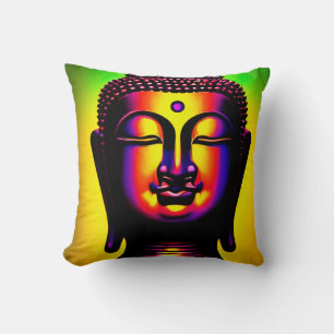 Vibrant Neon Buddha Spiritual Zen Portrait Throw Pillow