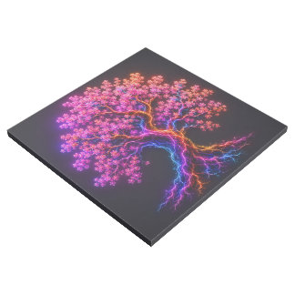 Vibrant Neon Cherry Blossom Tree with Electric Art