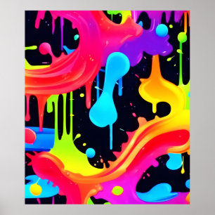 Vibrant Neon Color Splash Art Poster