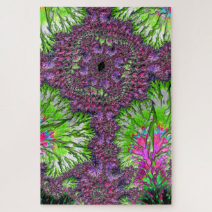 Vibrant Neon Colorful Trippy Groovy Fractal Art Jigsaw Puzzle