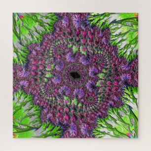 Vibrant Neon Colorful Trippy Groovy Fractal Art Jigsaw Puzzle
