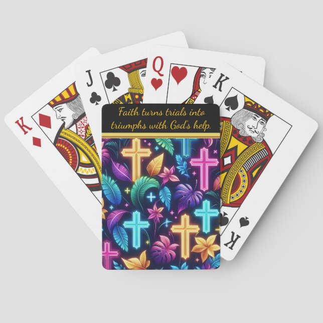 Vibrant Neon Crosses Among Tropical Foliage Poker Cards (Back)