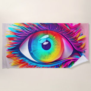 Vibrant Neon Eye Abstract Artwork Beach Towel