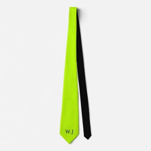 Vibrant neon fluorescent  green black monogram neck tie