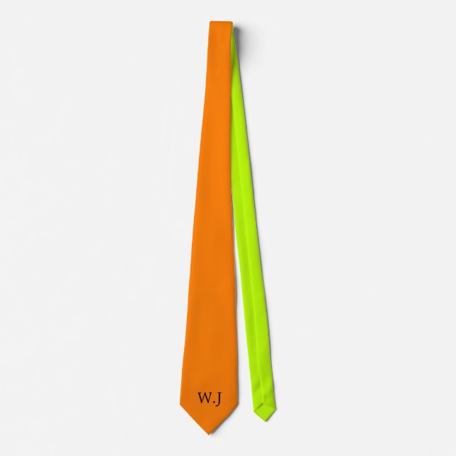 Vibrant neon fluorescent orange yellow monogram neck tie (Front)