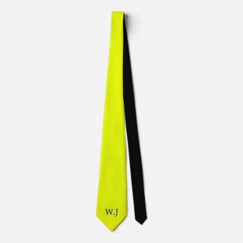 Vibrant neon fluorescent  yellow black monogram neck tie