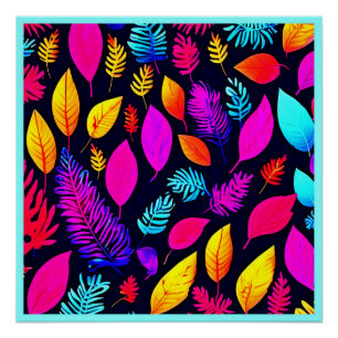 Vibrant Neon Foliage: Captivating Leaves Pattern Poster