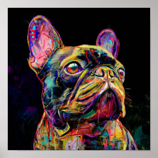 "Vibrant Neon Frenchie Pop Art Portrait" Poster