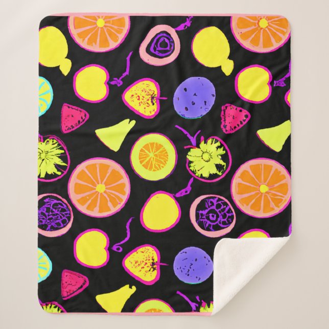 Vibrant Neon Fruits Artistry Sherpa Blanket (Front)