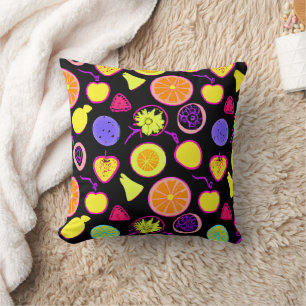 Vibrant Neon Fruits Artistry Throw Pillow