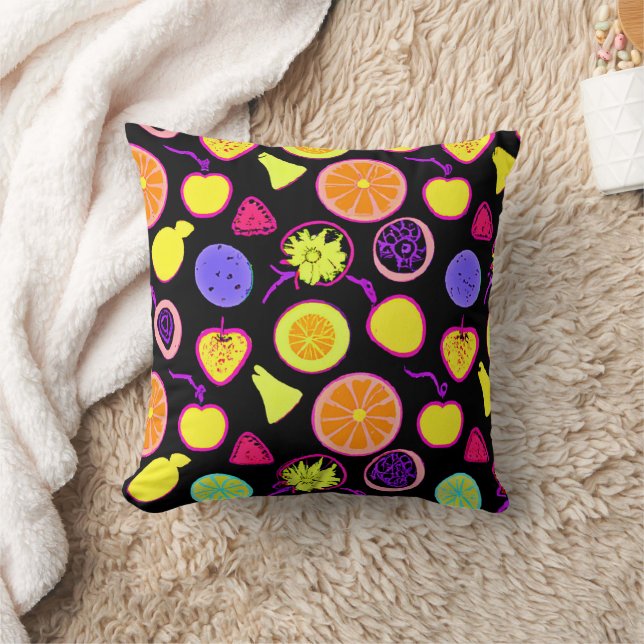 Vibrant Neon Fruits Artistry Throw Pillow (Blanket)