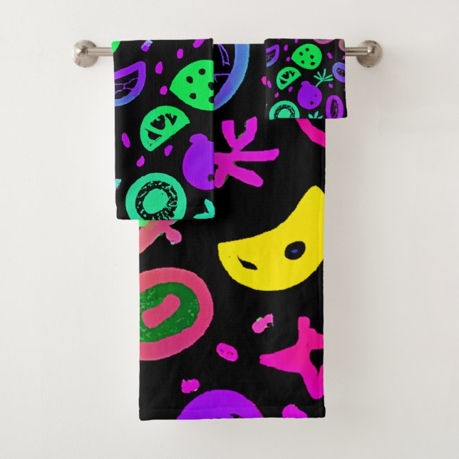 Vibrant Neon Fruits Pattern Art Bath Towel Set (Insitu)
