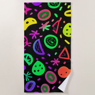 Vibrant Neon Fruits Pattern Art Beach Towel