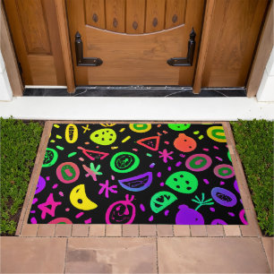 Vibrant Neon Fruits Pattern Art Doormat