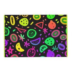 Vibrant Neon Fruits Pattern Art Placemat