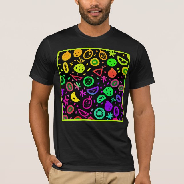 Vibrant Neon Fruits Pattern Art T-Shirt (Front)